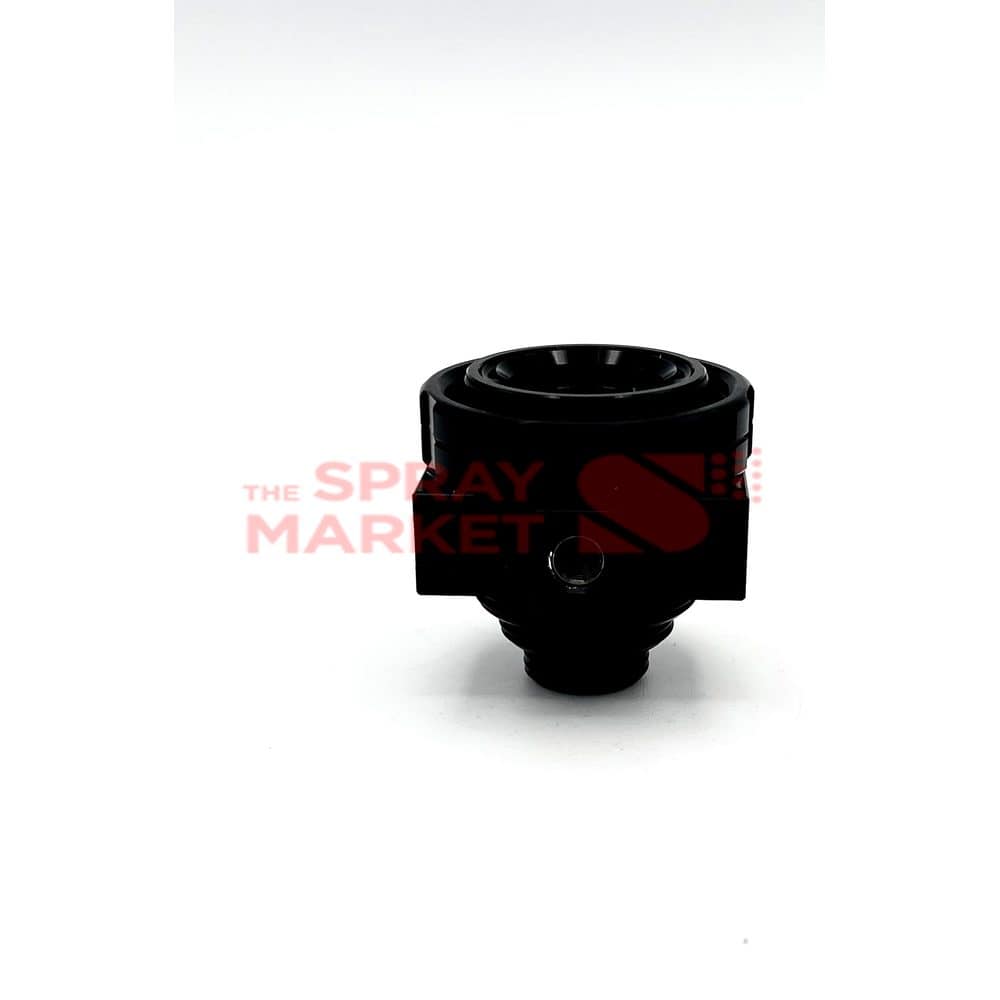 Black spray nozzle for industrial or commercial spray equipment.