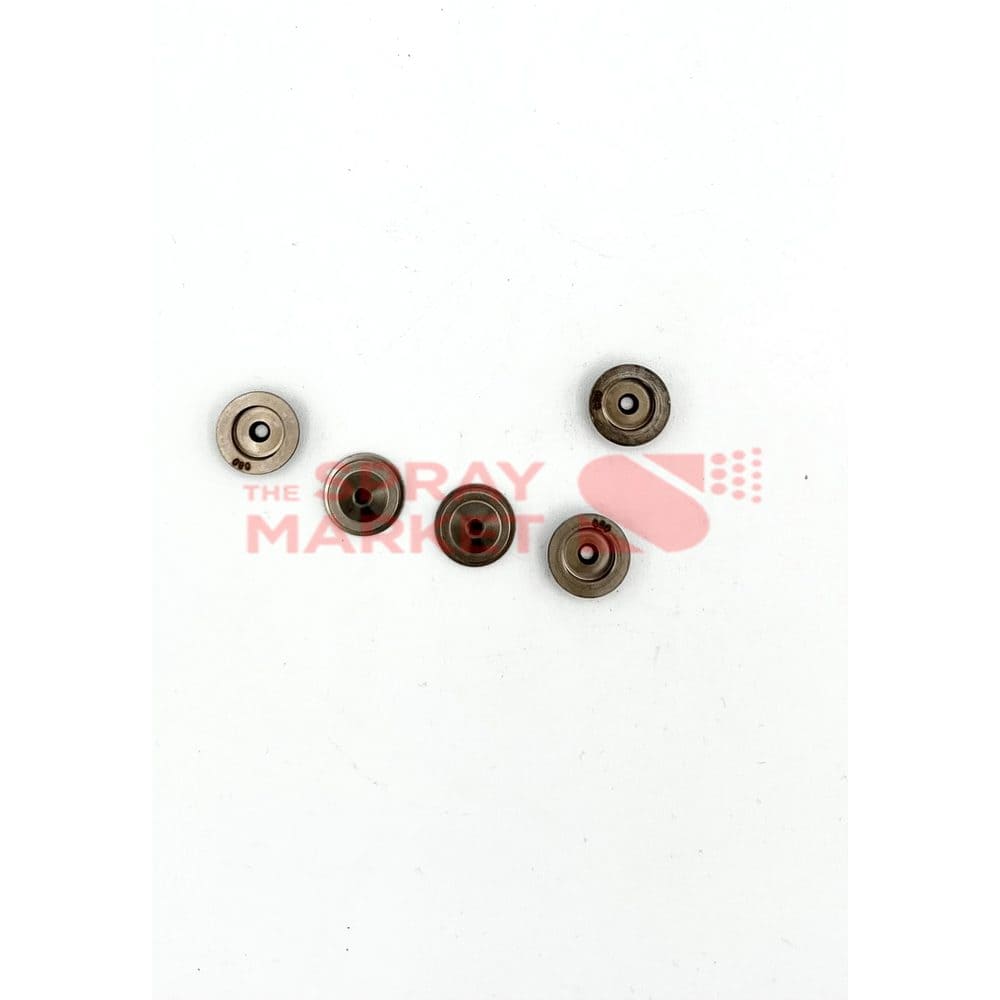 Five spray nozzles for painting or coating applications on white background.