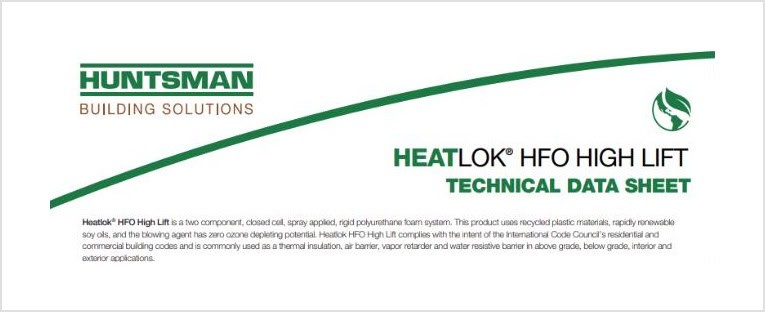 Huntsman Heatlok HFO High Lift thermal insulation data sheet for construction.