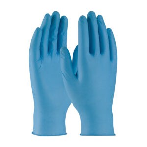 Blue nitrile gloves for industrial and medical use, XL size.