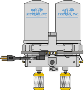 Industrial pneumatic control valve with dual actuators and electrical connections.