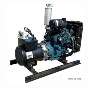 Industrial diesel generator with fuel tank and cooling system for power backup.