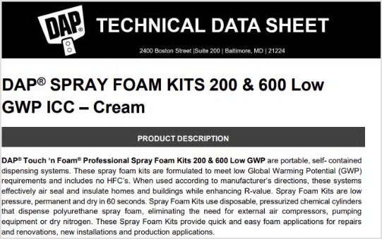 Dap Touch'nSeal Foam Kit 200, 1.75 Pcf Icc Low Gwp