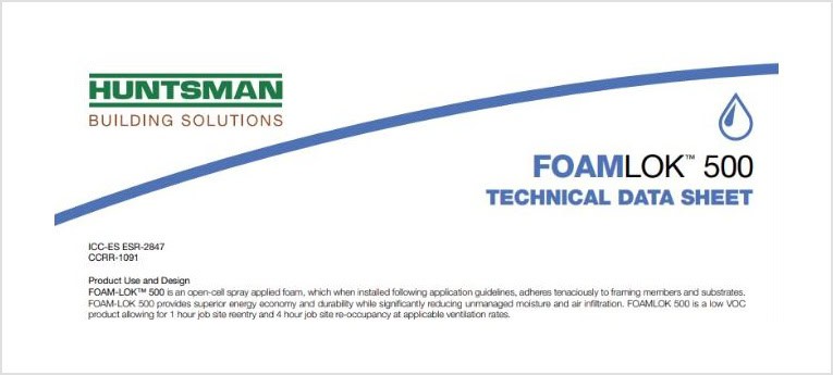 FoamLok 500 open cell spray foam technical data sheet for insulation.