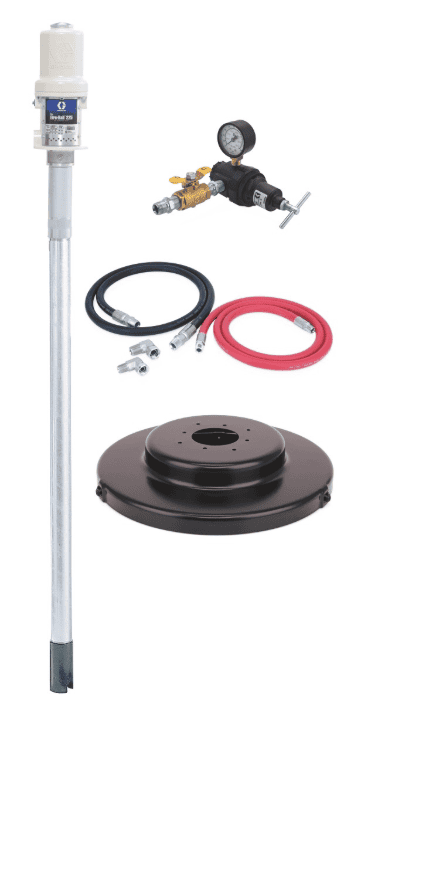 High-quality spray pump with gauge, hoses, and base for industrial use.