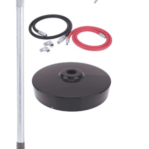 Industrial spray pump system with gauge, hoses, and base for precise application.