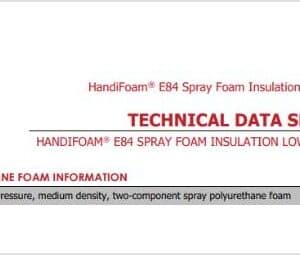 Technical data sheet for HandiFoam E84 spray foam insulation product.