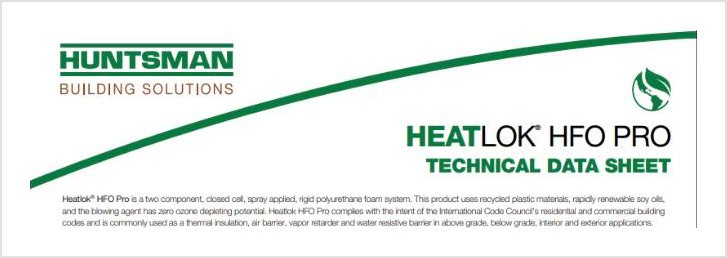 Heatlok HFO Pro technical data sheet for spray foam insulation.