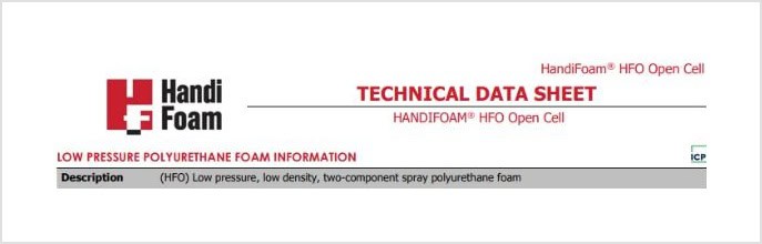 Technical data sheet for Handi Foam HFO Open Cell polyurethane foam.