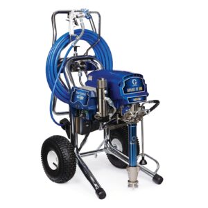 Blue Mark IV Procontractor spray system with hoses and wheels for professional use.