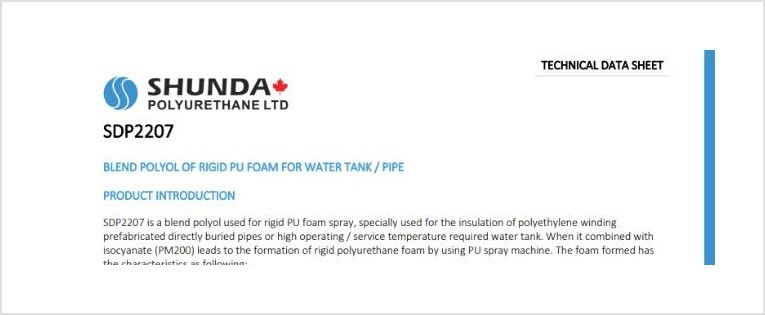 Technical data sheet for Shunda Polyurethane SDP2207 closed cell foam.