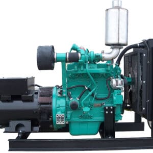 Open frame diesel generator with tank and key start for industrial use.