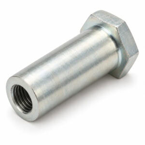 Metal bushing with threaded interior for industrial machinery.