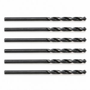 Set of six black drill bits for repair and construction projects.