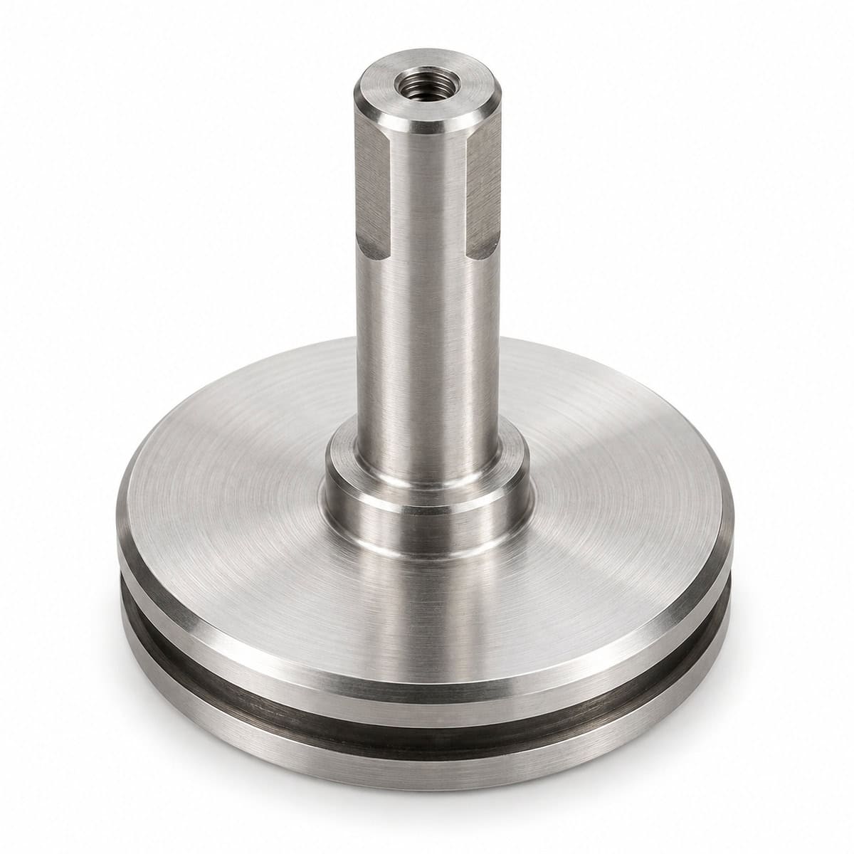 Precision-machined piston part for industrial spray equipment.