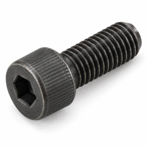 Black hex socket head screw for spray equipment and tools.
