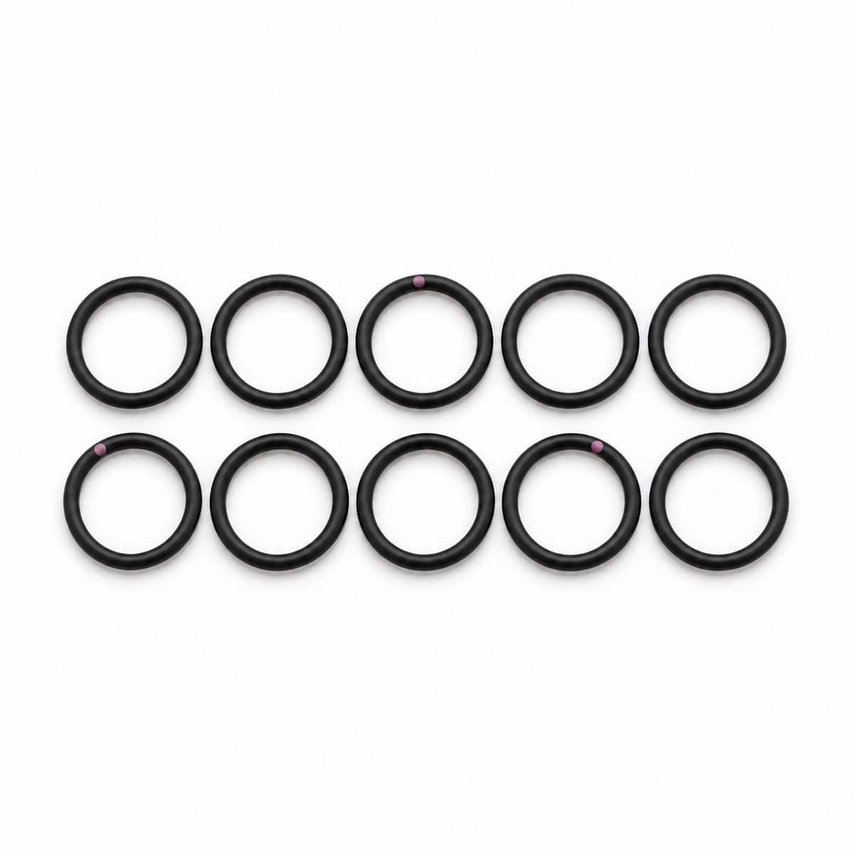 Set of ten black O-rings for spray equipment sealing and maintenance.