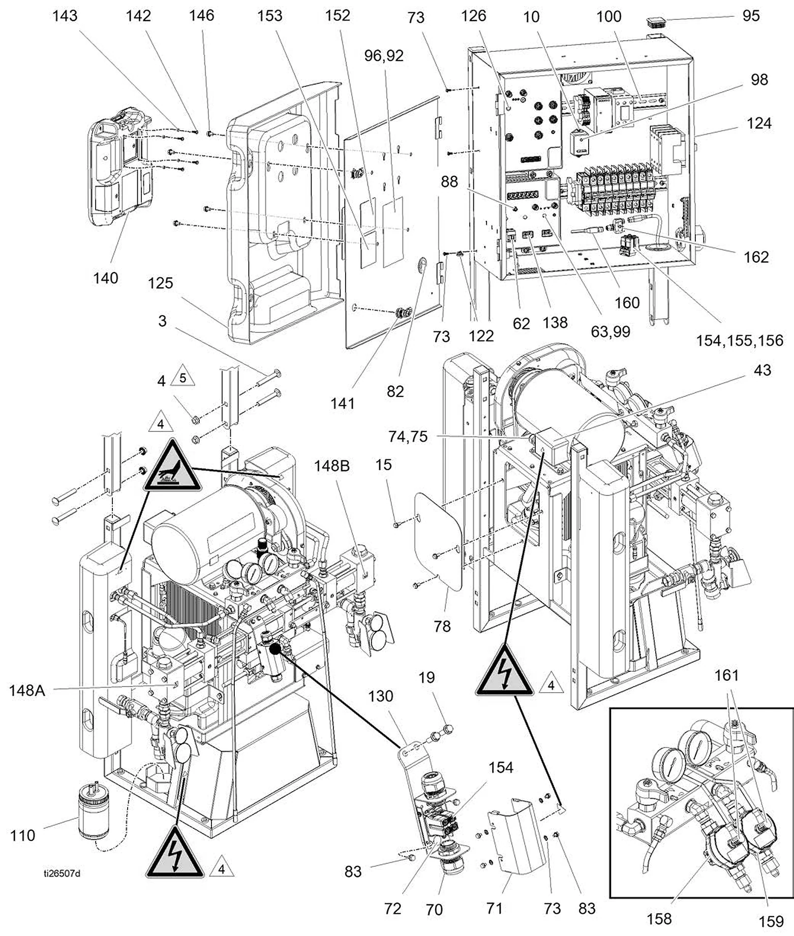Graco Reactor 2 H-40 electrical enclosure and heaters parts diagram