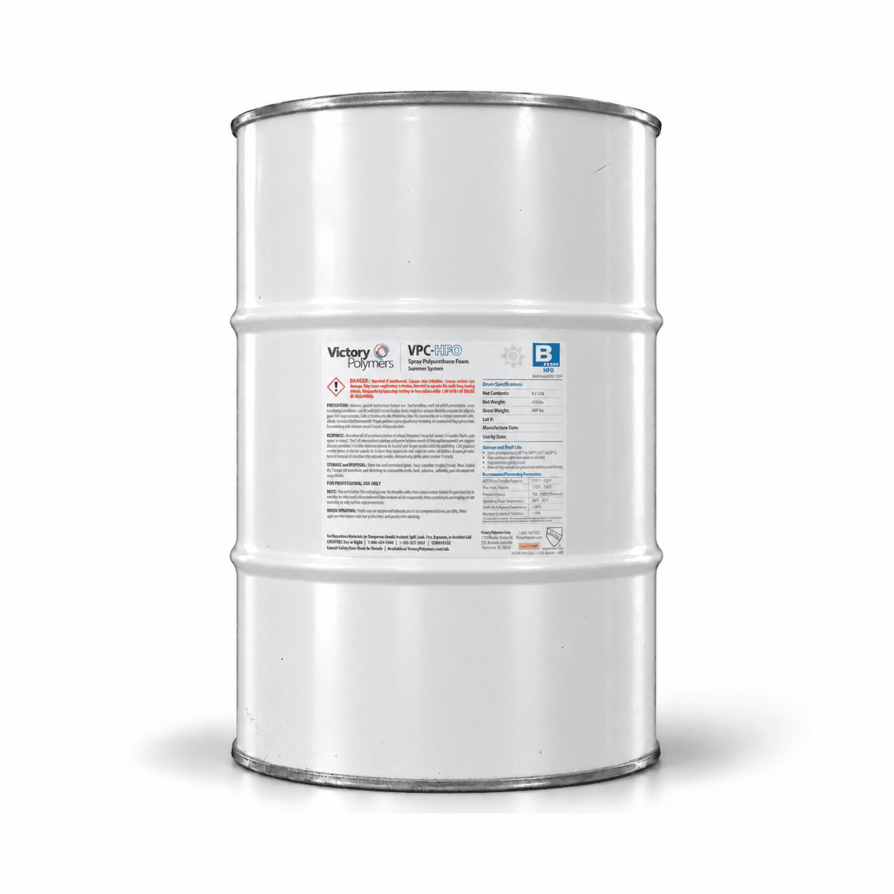 Victory Polymers VPC-HFO closed-cell spray foam set drum